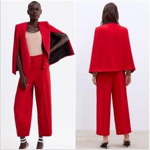 zara red cape blazer